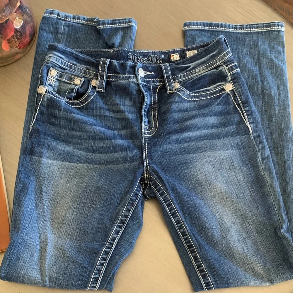 Miss Me Angel Wings Jeans with Embroidered Pocket Mid-Rise Curvy Boot Cut Sz 27 - Picture 5 of 9